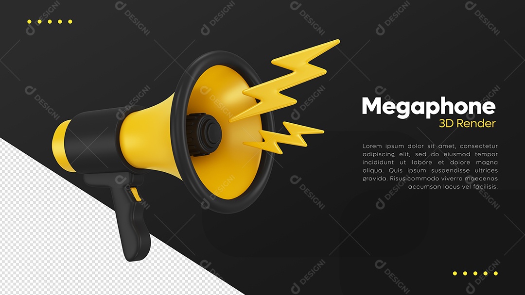 Megafone Amarelo e Preto Elemento 3D para Composição PSD