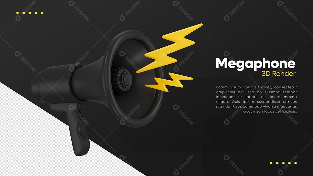 Megafone Preto Elemento 3D para Composição PSD