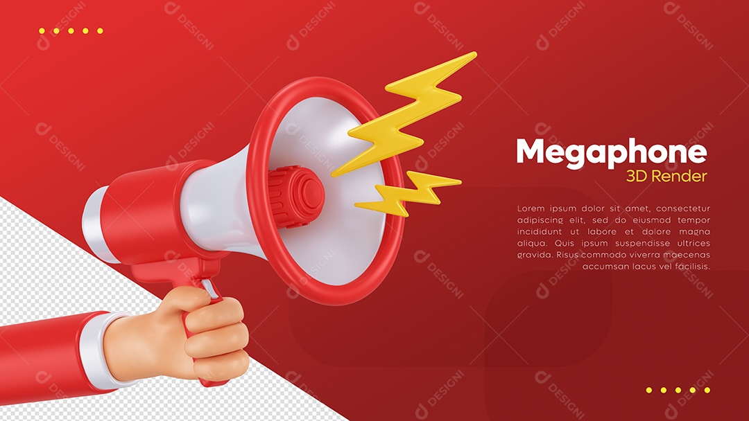 Mão Segurando Megafone Vemelho  e Branco Elemento 3D PSD