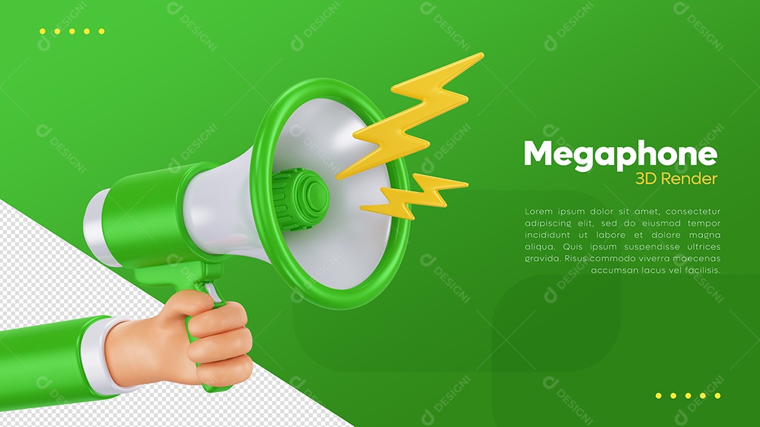 Mão Segurando Megafone Verde e Branco Elemento 3D PSD