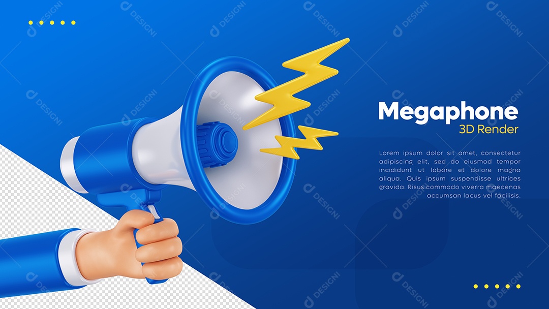 Mão Segurando Megafone Azul e Branco Elemento 3D PSD