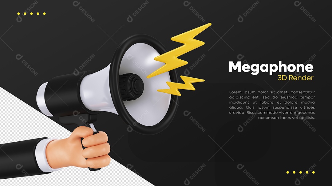 Mão Segurando Megafone Preto e Branco Elemento 3D PSD