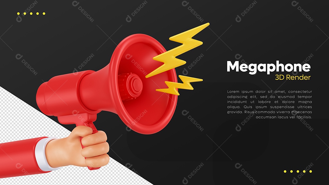 Mão Segurando Megafone Vermelho Elemento 3D PSD