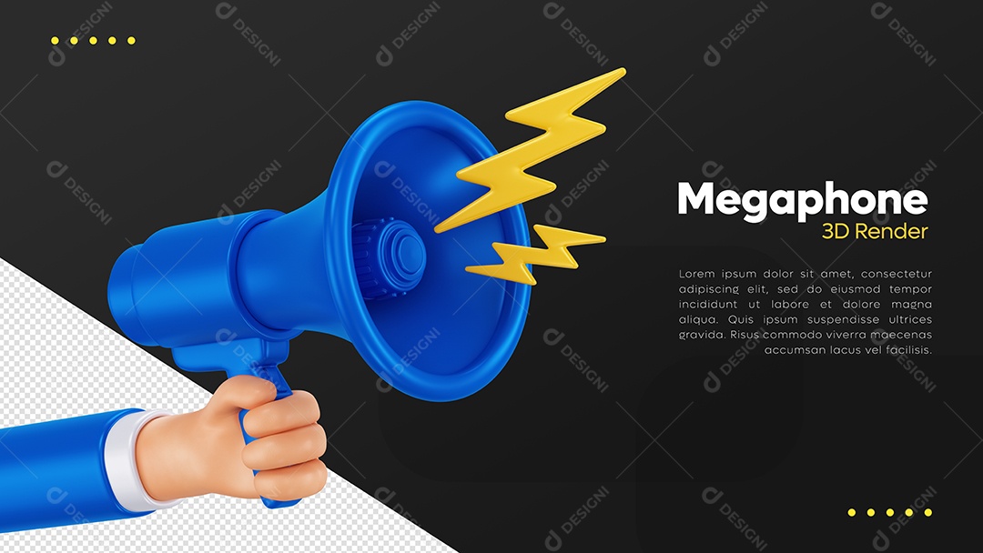 Mão Segurando Megafone Azul Elemento 3D PSD