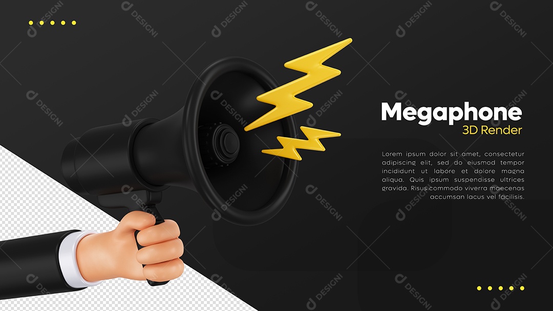 Mão Segurando Megafone Preto Elemento 3D PSD
