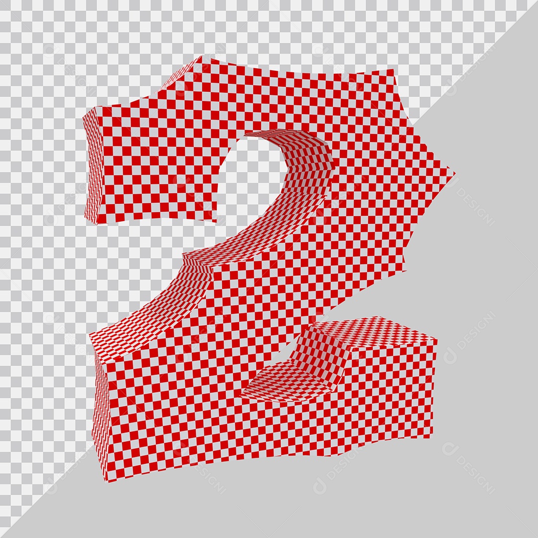 Elemento 3D Para Composição Número 2 Vermelho e Branco PSD