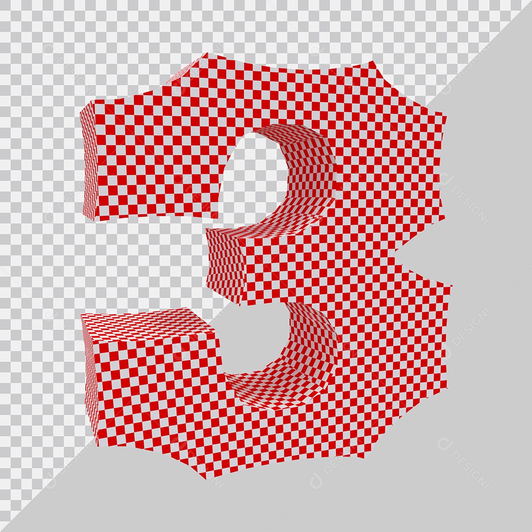 Elemento 3D Para Composição Número 3 Vermelho e Branco PSD