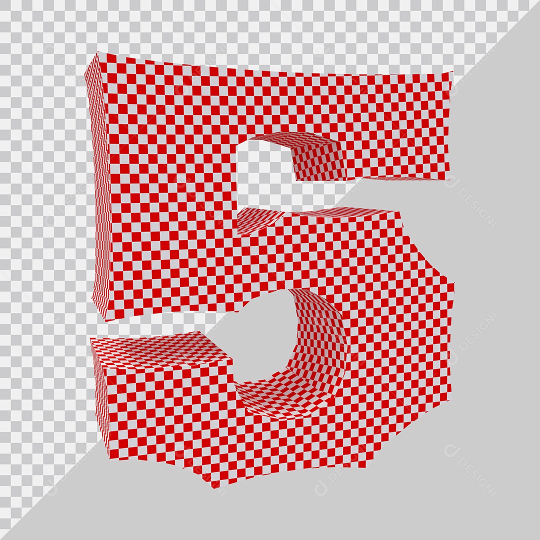 Elemento 3D Para Composição Número 5 Vermelho e Branco PSD