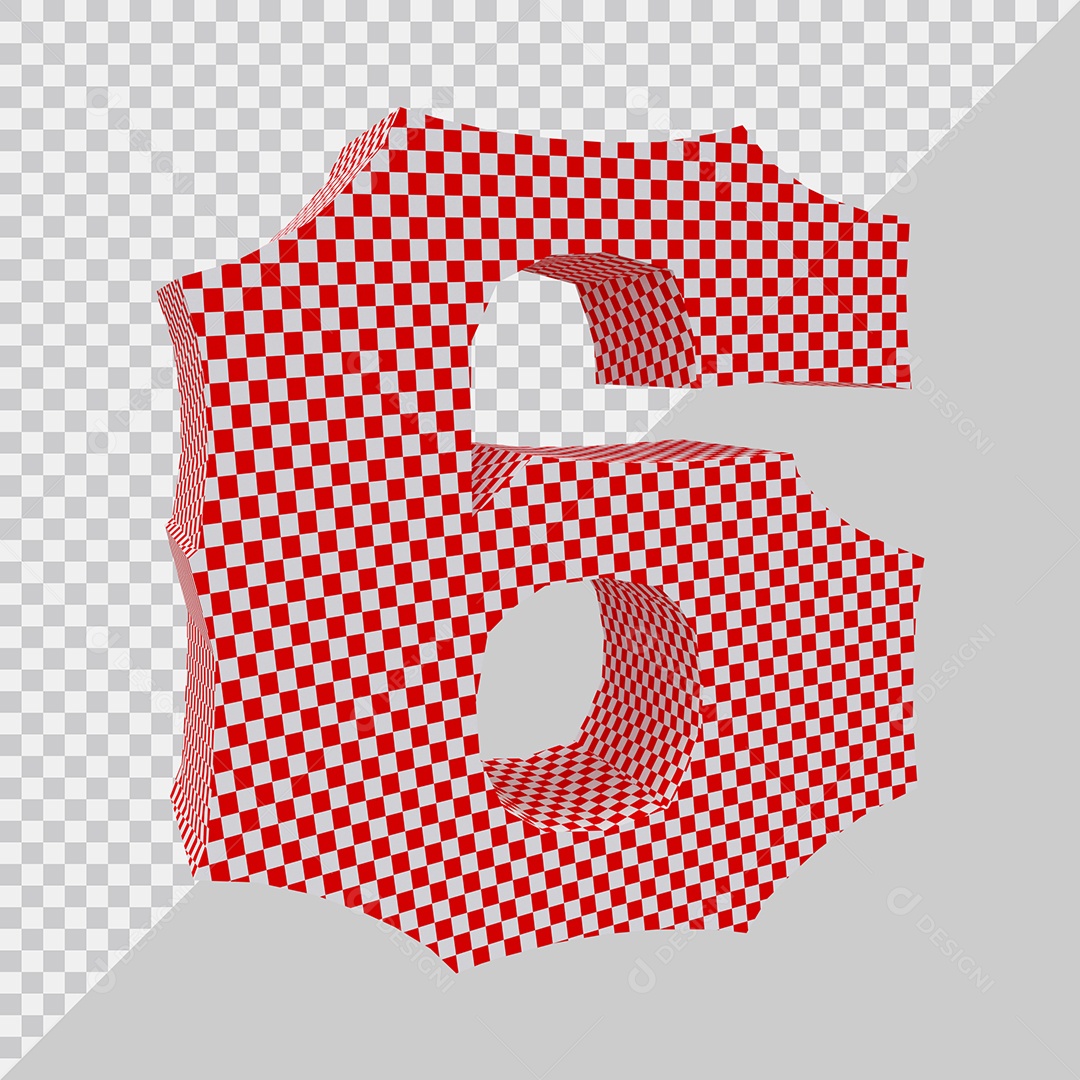 Elemento 3D Para Composição Número 6 Vermelho e Branco PSD