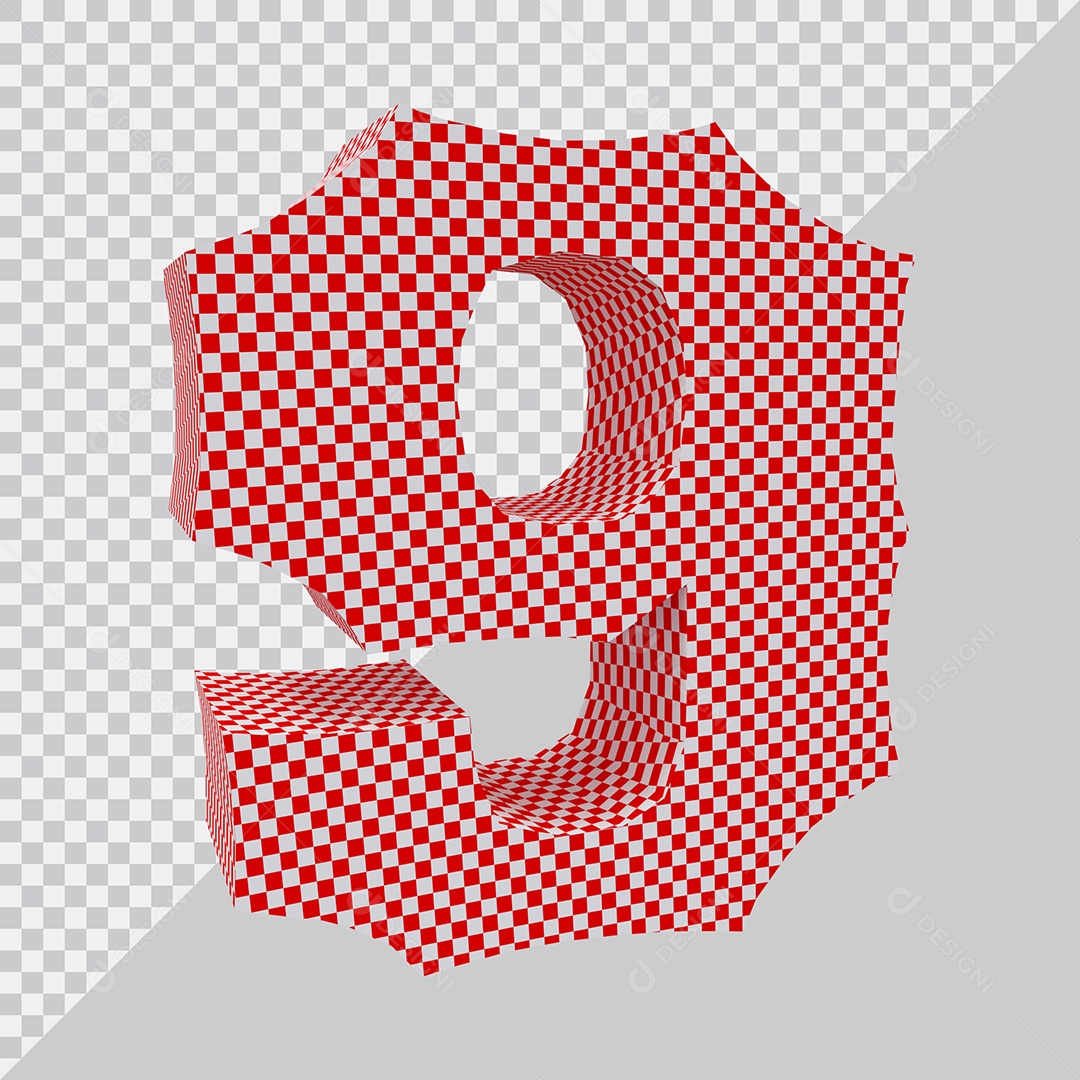 Elemento 3D Para Composição Número 9 Vermelho e Branco PSD