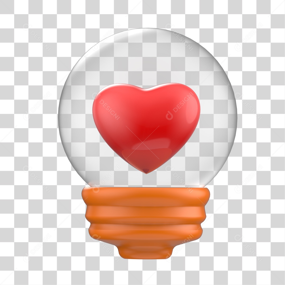 Elemento 3D Lâmpada Com Coração Vermelho Conceito de Energia Solar PNG Transparente