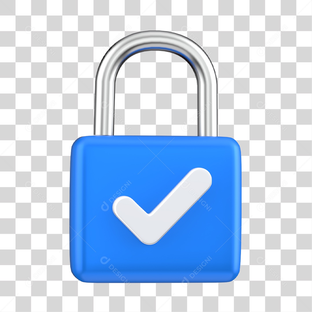 Cadeado Azul Elemento 3D Composição PNG Transparente