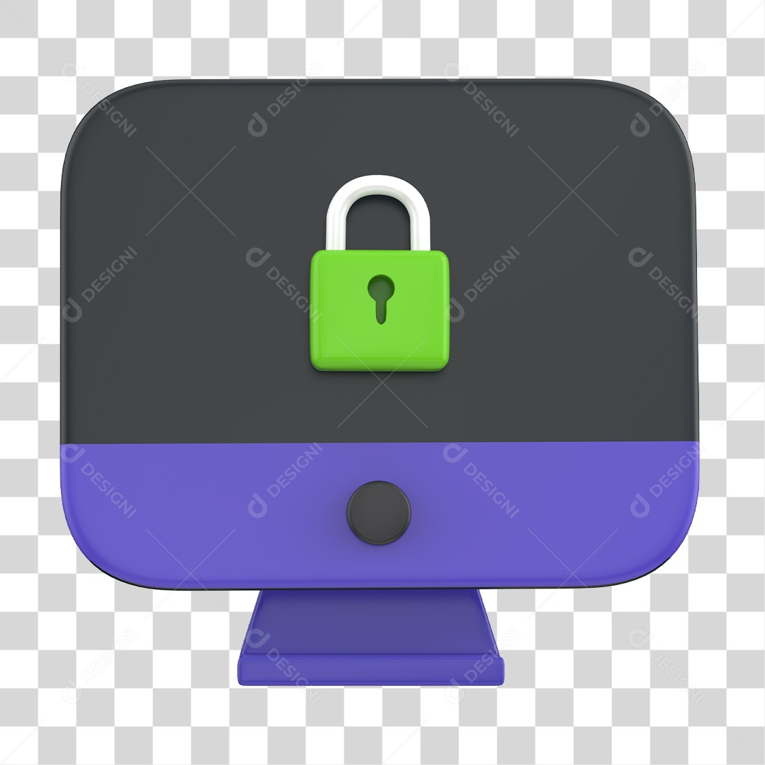 Monitor com Ícone de Cadeado Verde Bloqueio de Tela PNG Transparente