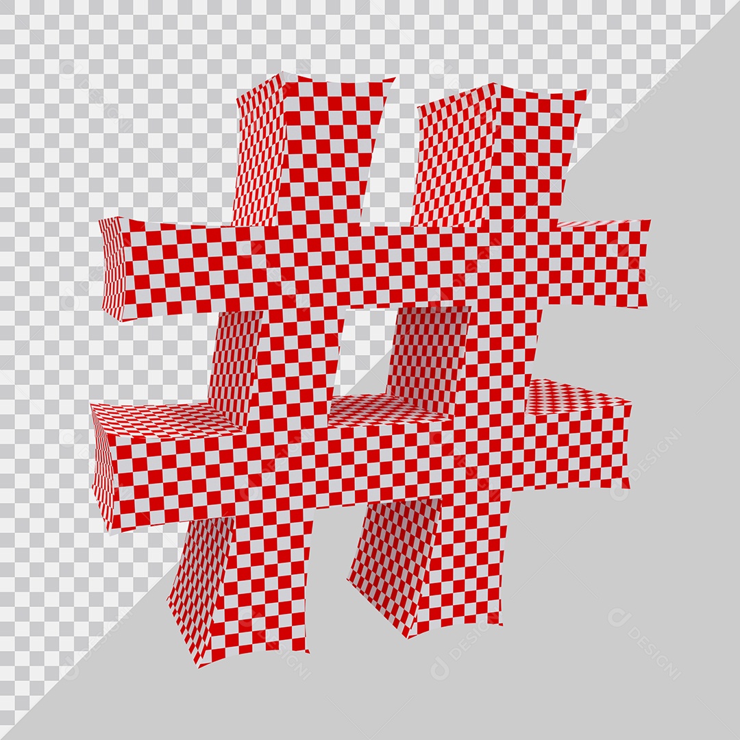 Elemento 3D Para Composição Símbolo de Hashtag Vermelho e Branco PSD