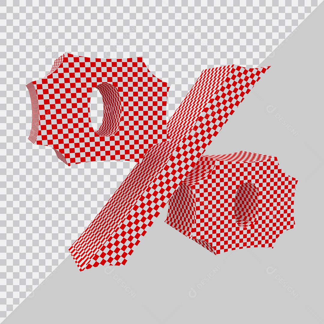 Elemento 3D Para Composição Símbolo de Porcentagem Vermelho e Branco PSD