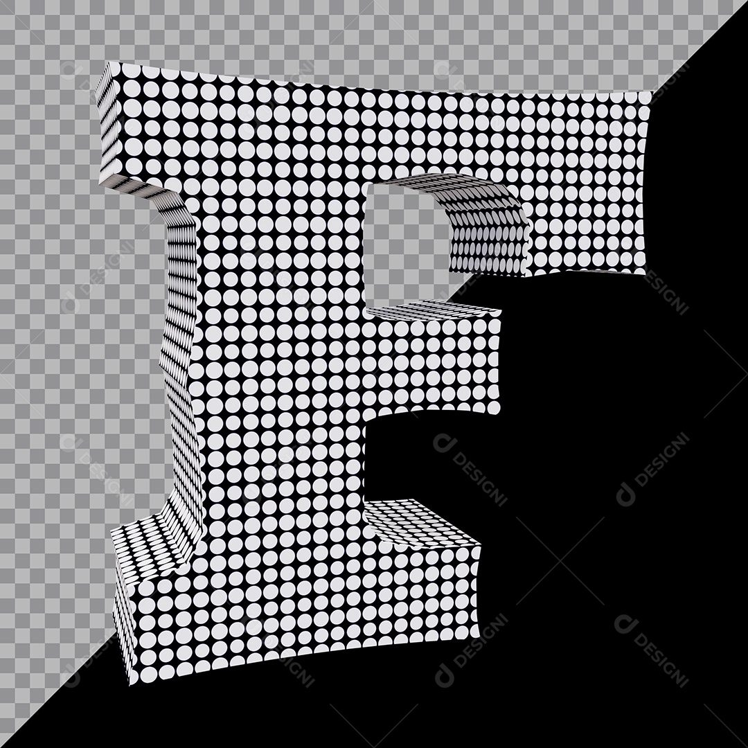 Elemento 3D Para Composição Letra F Preta e Branco PSD