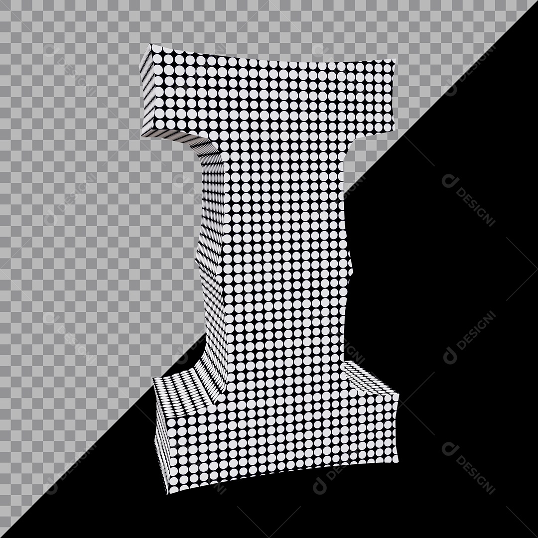 Elemento 3D Para Composição Letra I Preta e Branco PSD