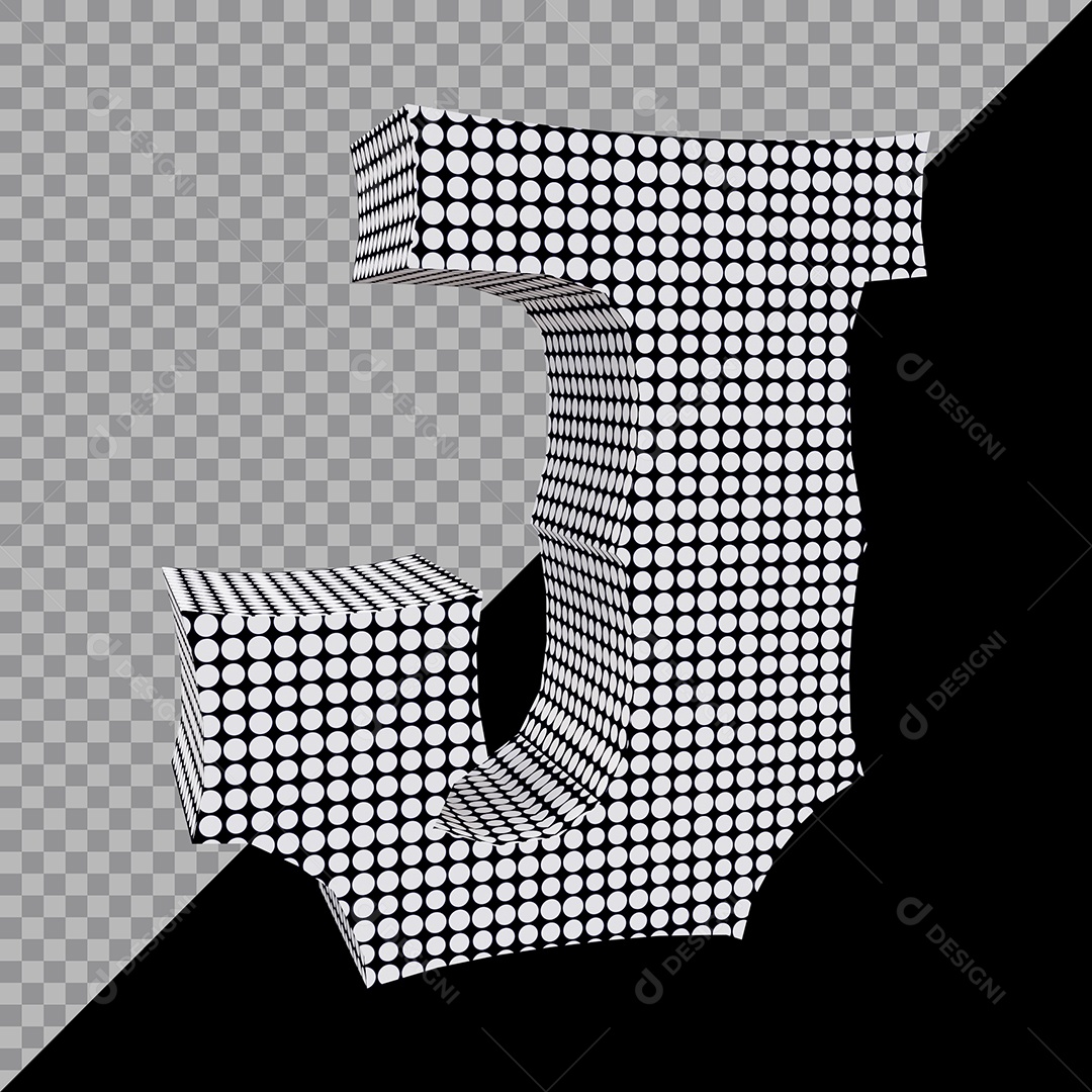 Elemento 3D Para Composição Letra J Preta e Branco PSD