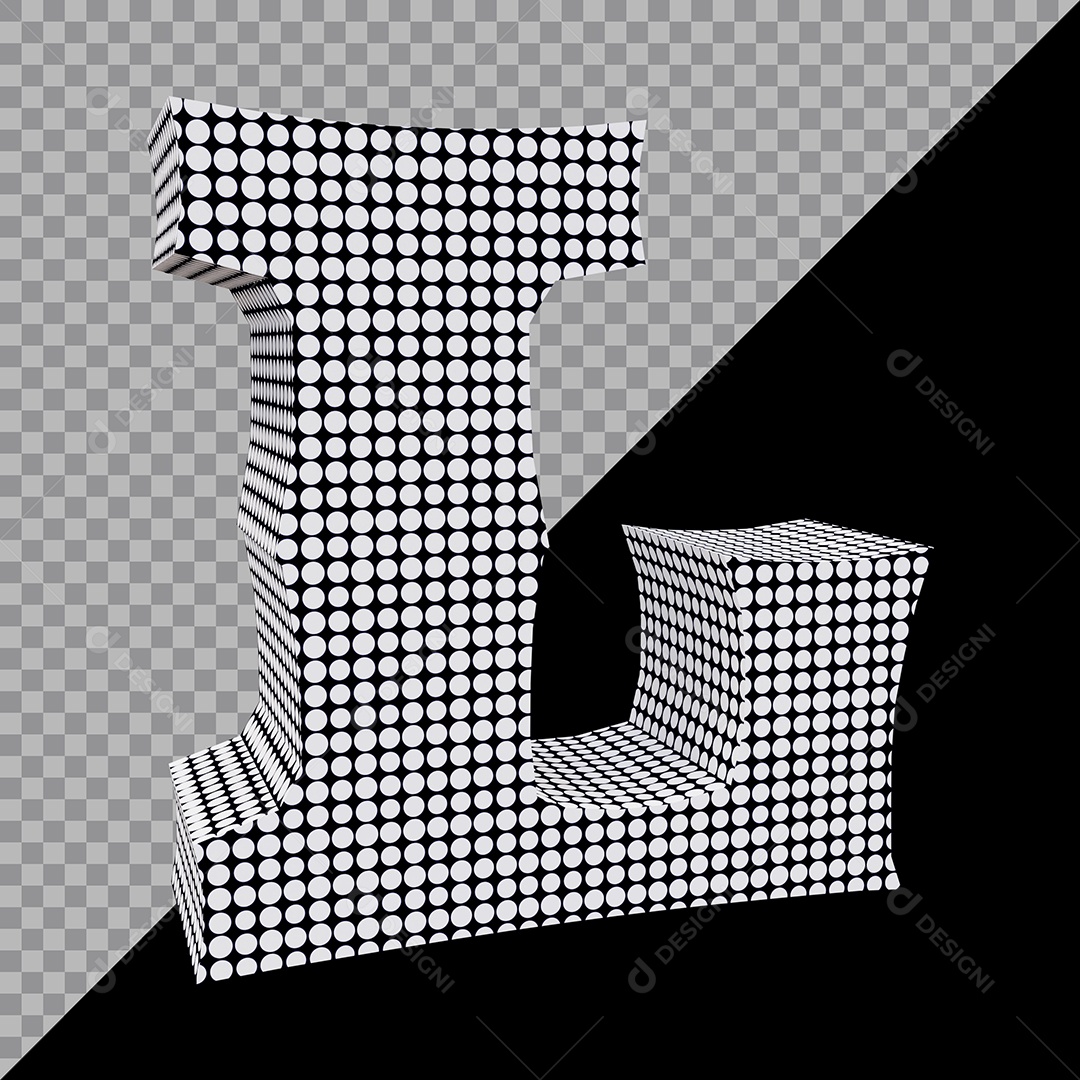 Elemento 3D Para Composição Letra L Preta e Branco PSD