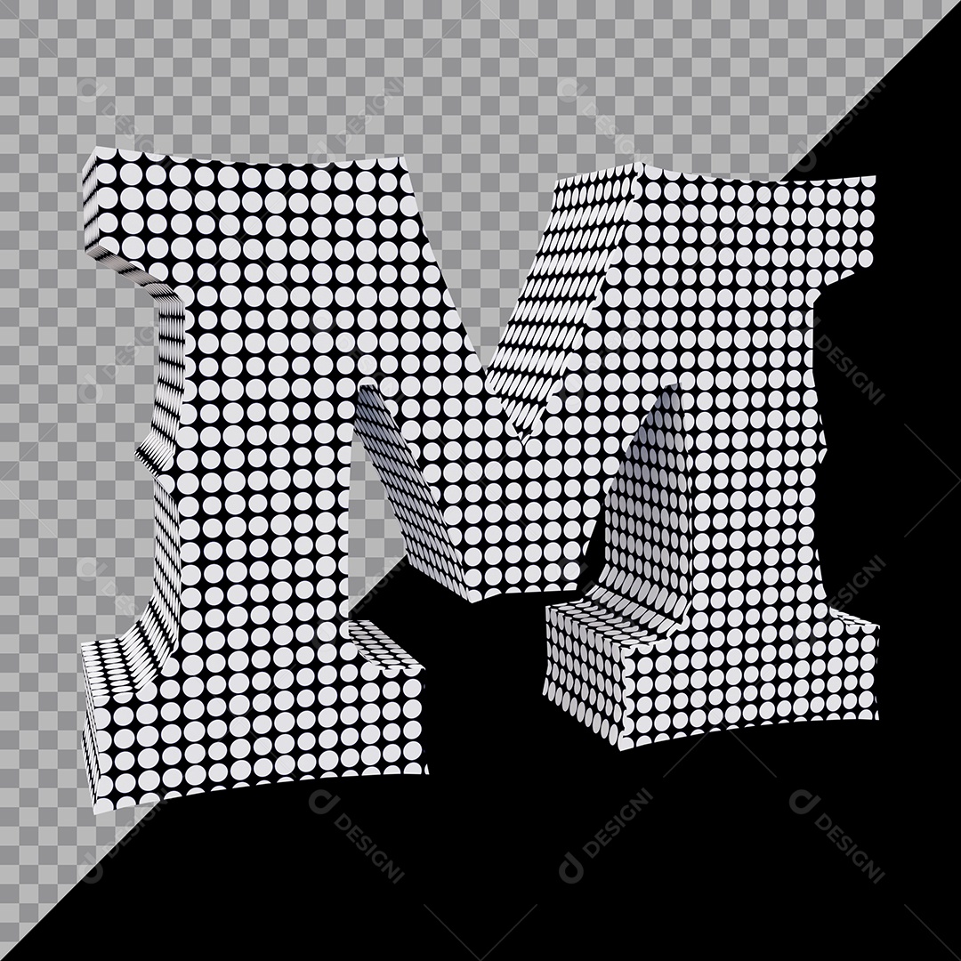 Elemento 3D Para Composição Letra M Preta e Branco PSD