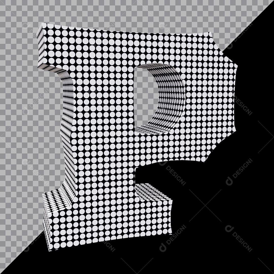 Elemento 3D Para Composição Letra P Preta e Branco PSD
