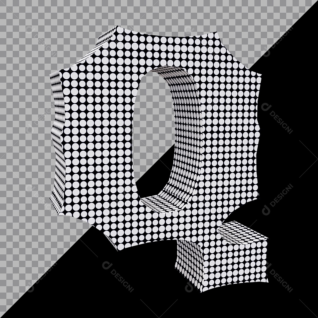 Elemento 3D Para Composição Letra Q Preta e Branco PSD