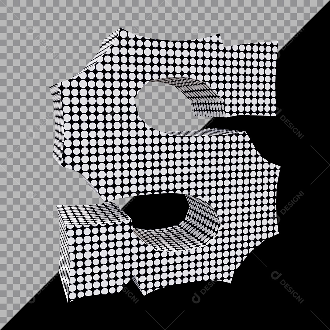 Elemento 3D Para Composição Letra S Preta e Branco PSD