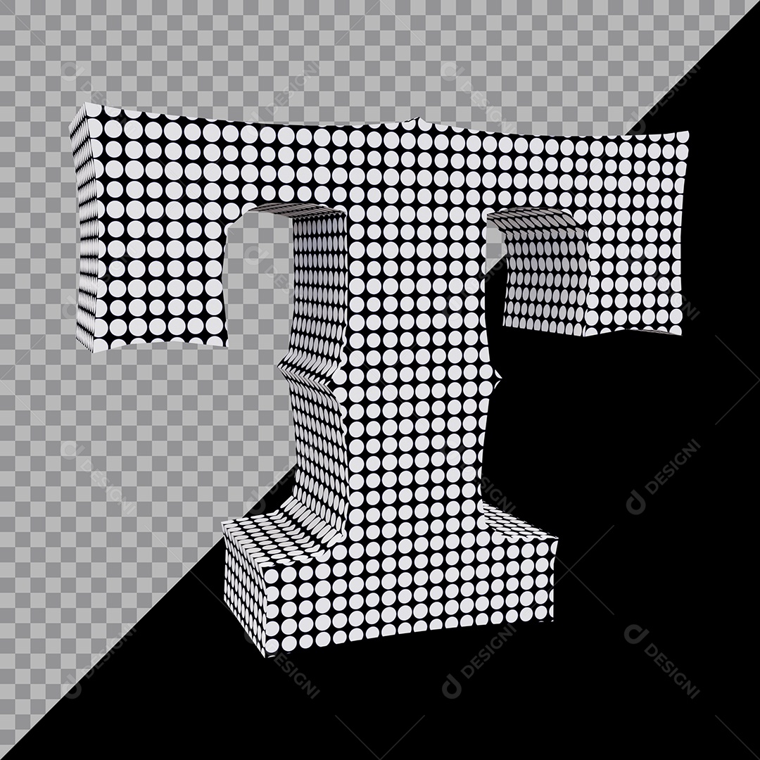 Elemento 3D Para Composição Letra T Preta e Branco PSD