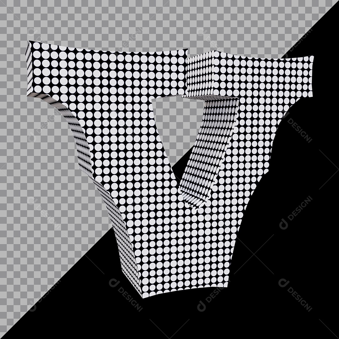 Elemento 3D Para Composição Letra V Preta e Branco PSD