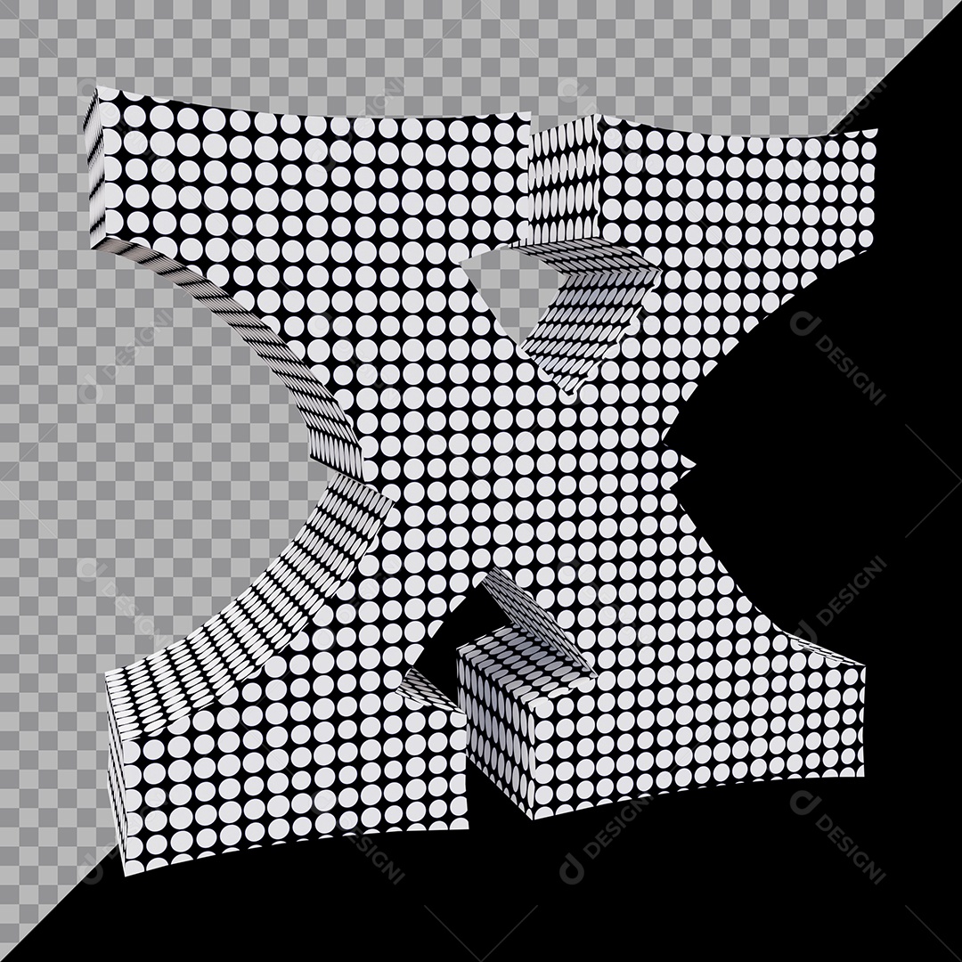 Elemento 3D Para Composição Letra X Preto e Branco PSD