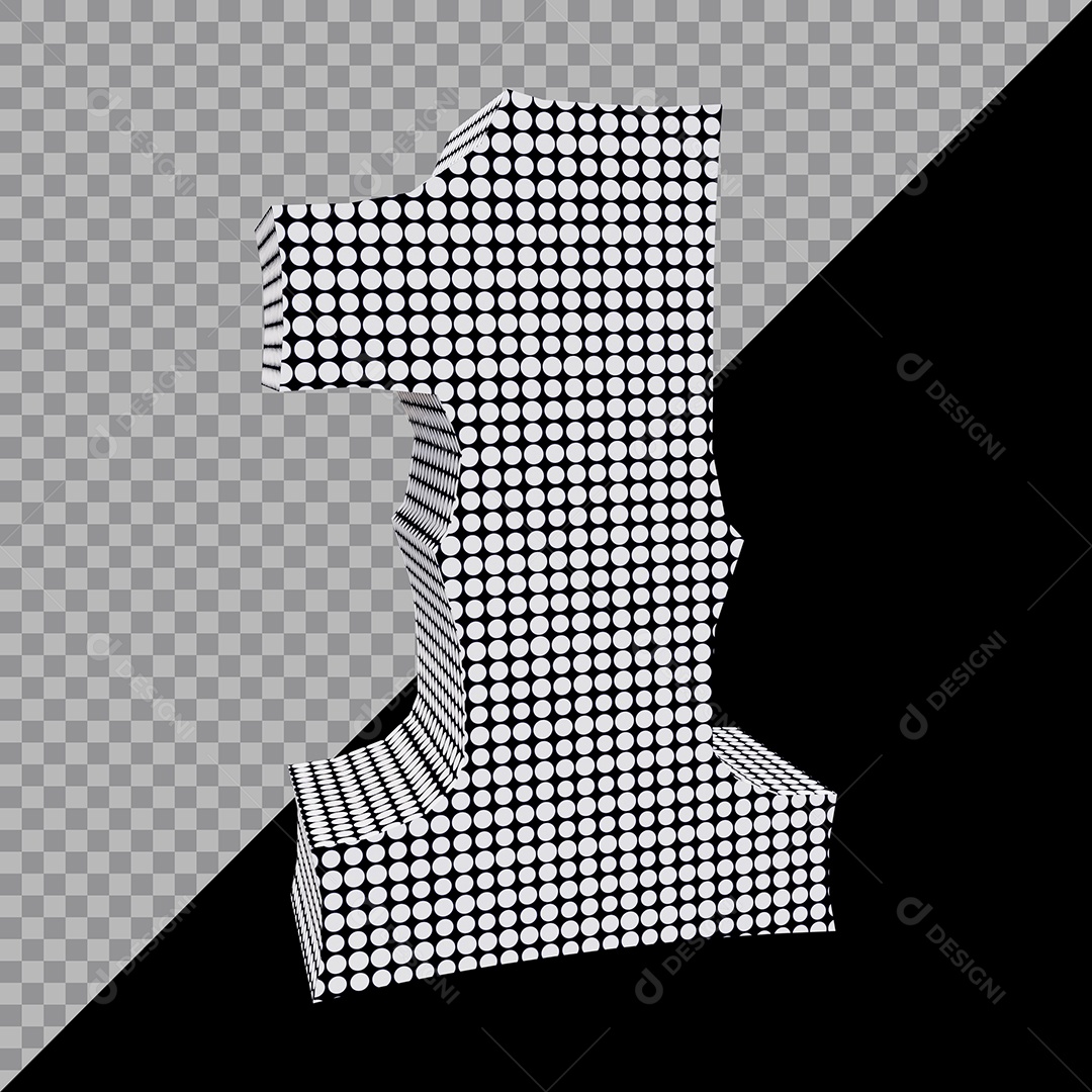 Elemento 3D Para Composição Número 1 Preta e Branco PSD