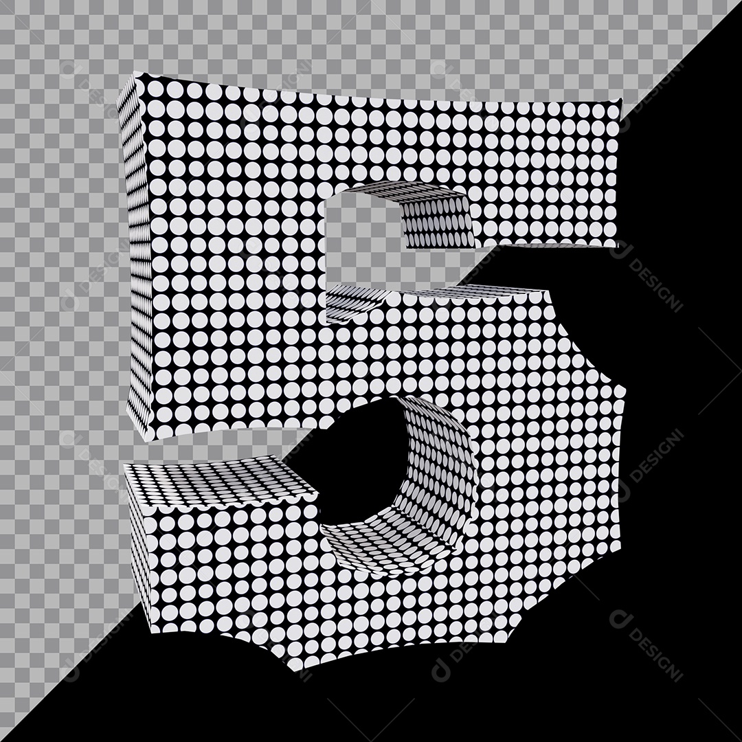 Elemento 3D Para Composição Número 5 Preta e Branco PSD