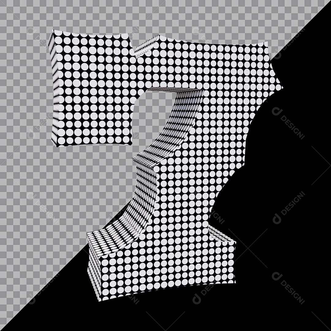 Elemento 3D Para Composição Número 7 Preta e Branco PSD