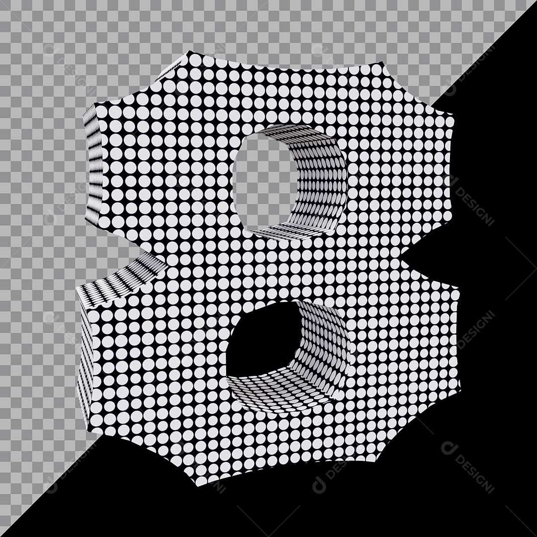 Elemento 3D Para Composição Número 8 Preta e Branco PSD