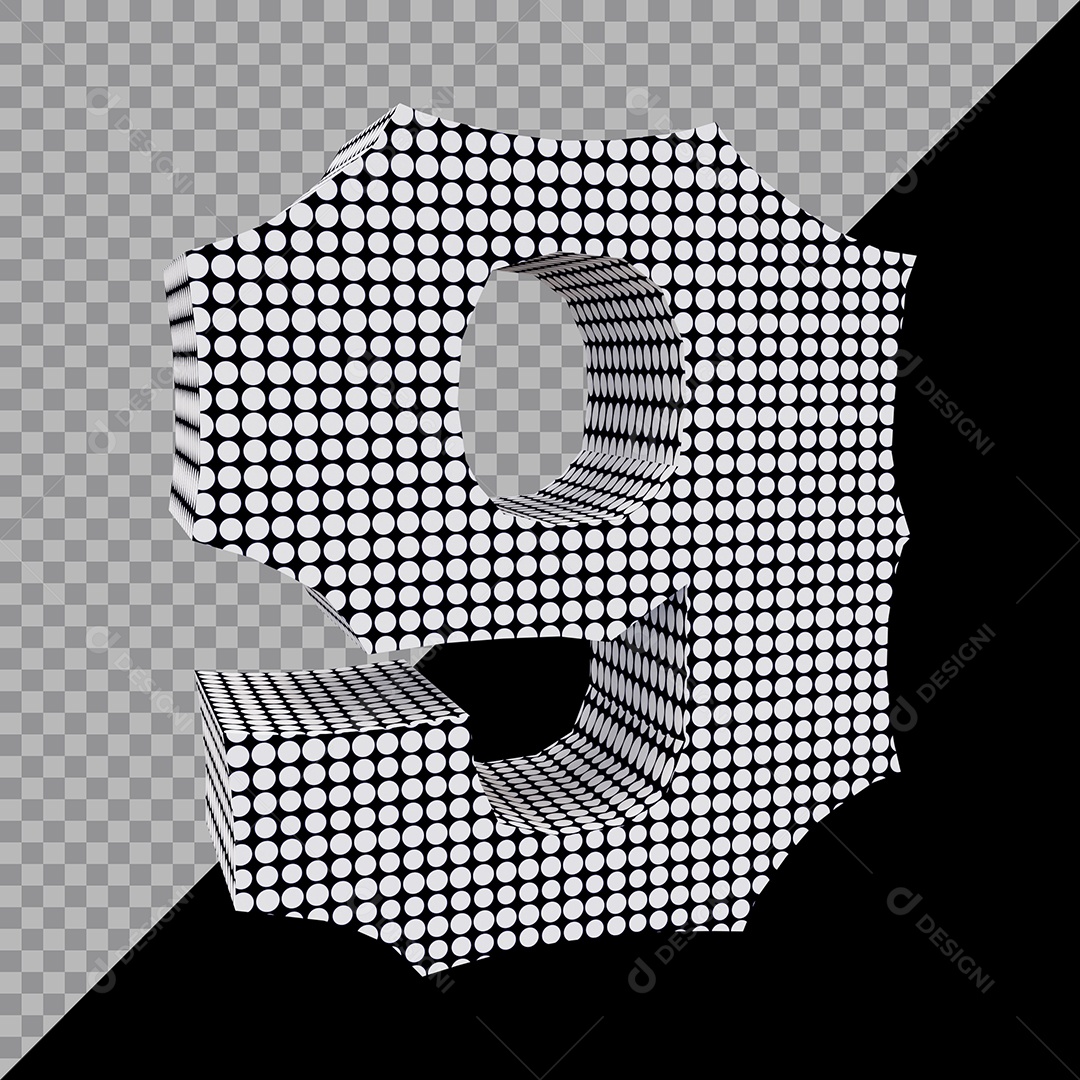 Elemento 3D Para Composição Número 9 Preta e Branco PSD