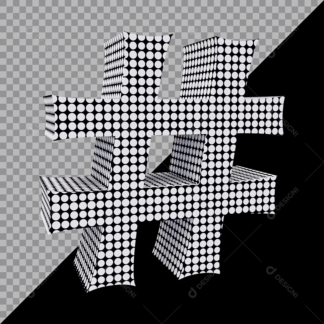 3D Element For Compositing Black and White Hashtag Symbol PSD