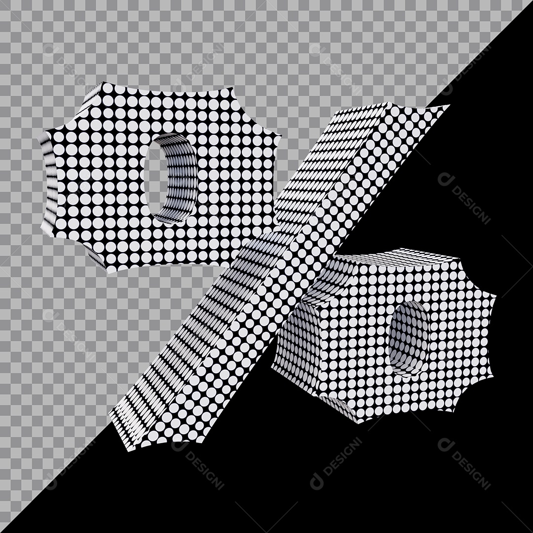 Elemento 3D Para Composição Símbolo de Porcentagem Preta e Branco PSD