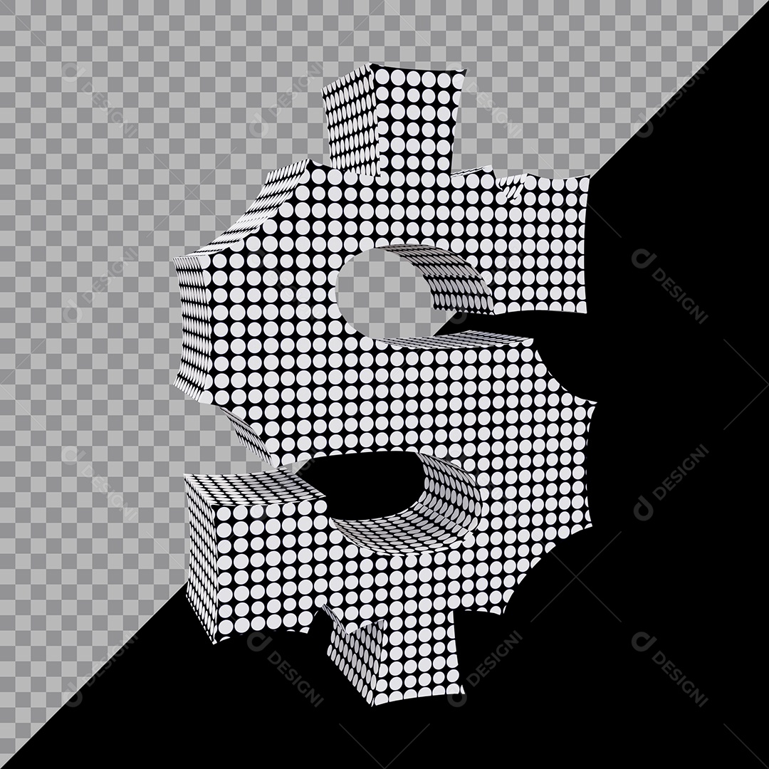 Elemento 3D Para Composição Símbolo do Dólar $ Preta e Branco PSD