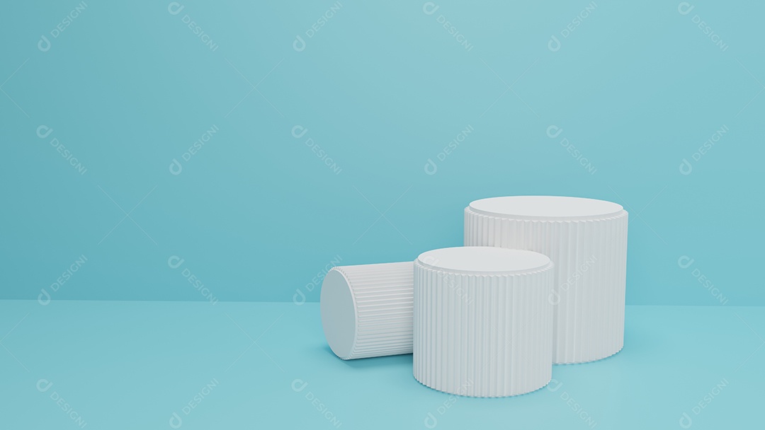 Produto de pódio de luxo branco e fundo azul pastel. pódio 3D
