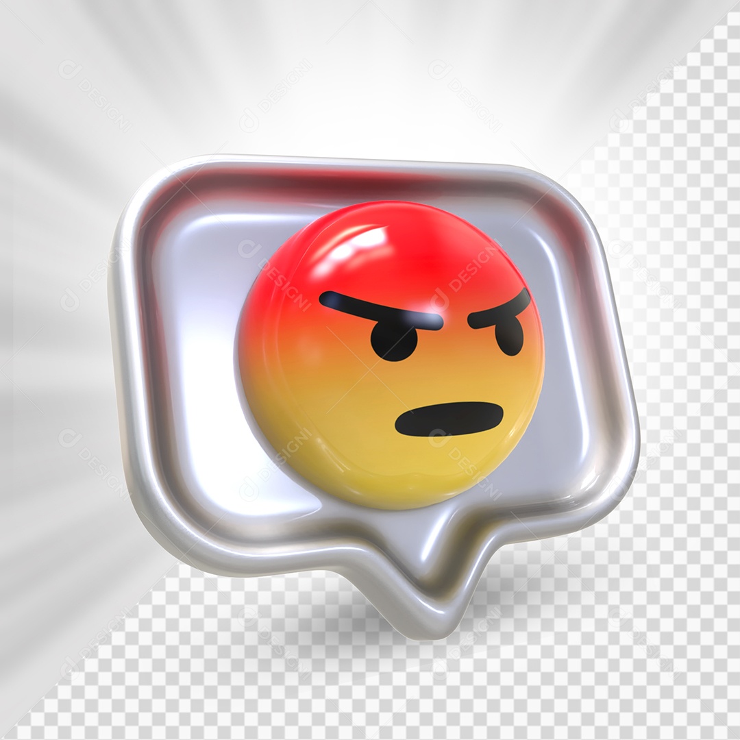 Emoji Zangado em Fundo Cinza Elemento 3D Para Composição PSD
