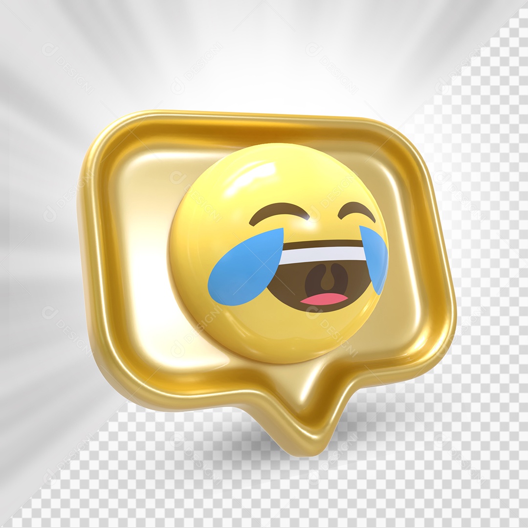 Emoji de Comentário Dourado Feliz se Acabando de Rir Elemento 3D Para Composição PSD