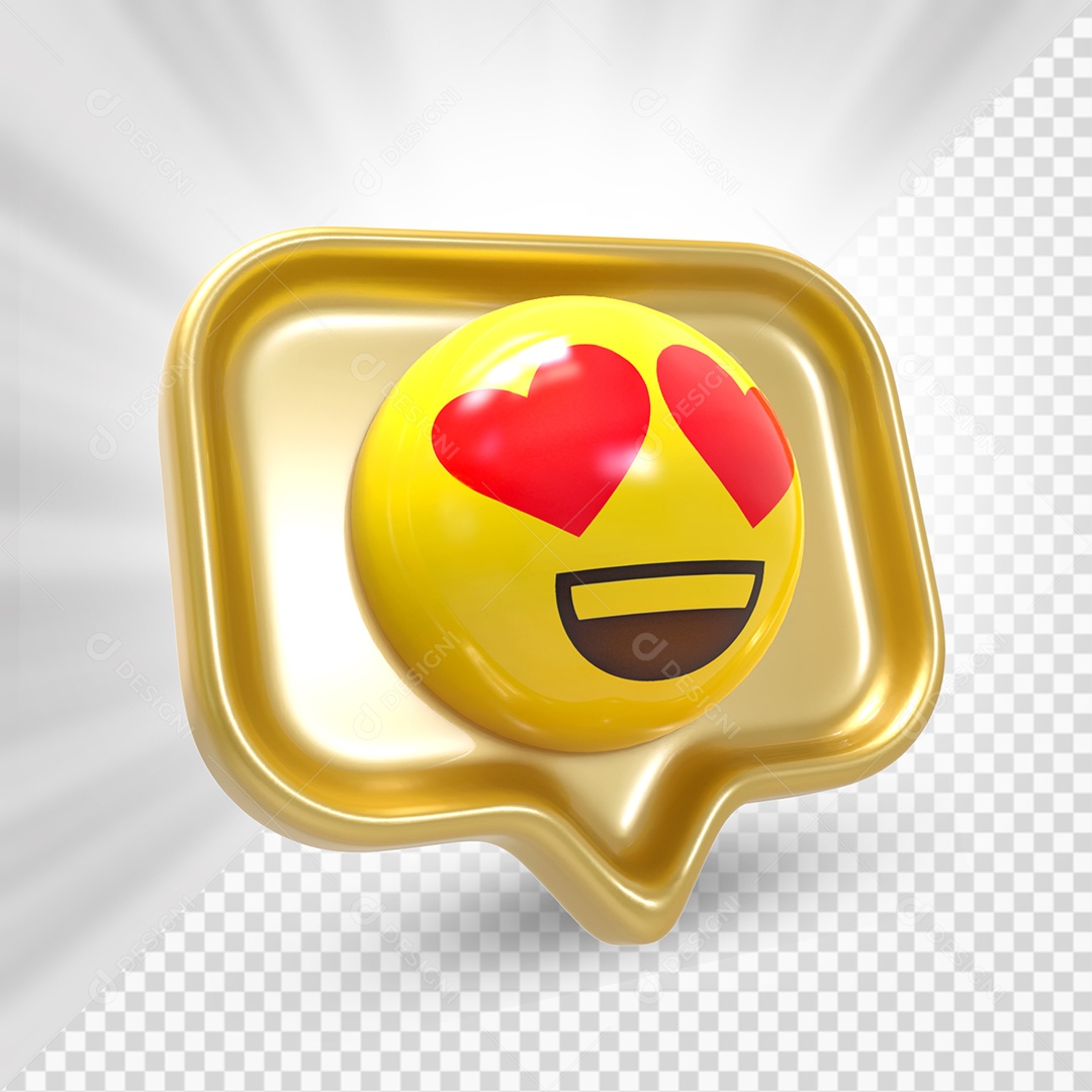 Emoji de Comentário Dourado Olhos De Coração Elemento 3D Para Composição PSD