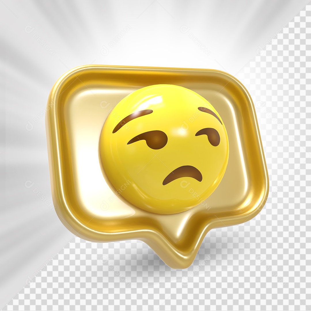 Emoji de Comentário Dourado Entediado Tédio Elemento 3D Para Composição PSD