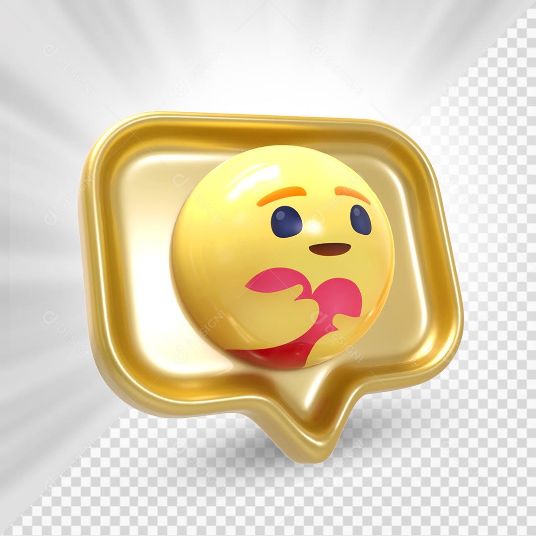 Emoji de Comentário Dourado Abraçando O Coração Elemento 3D Para Composição PSD