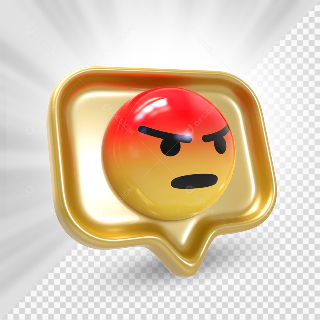 Emoji de Comentário Dourado Zangado Elemento 3D Para Composição PSD