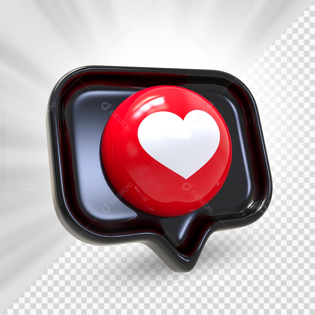 Emoji de Comentário Preto Like de Coração Elemento 3D Para Composição PSD