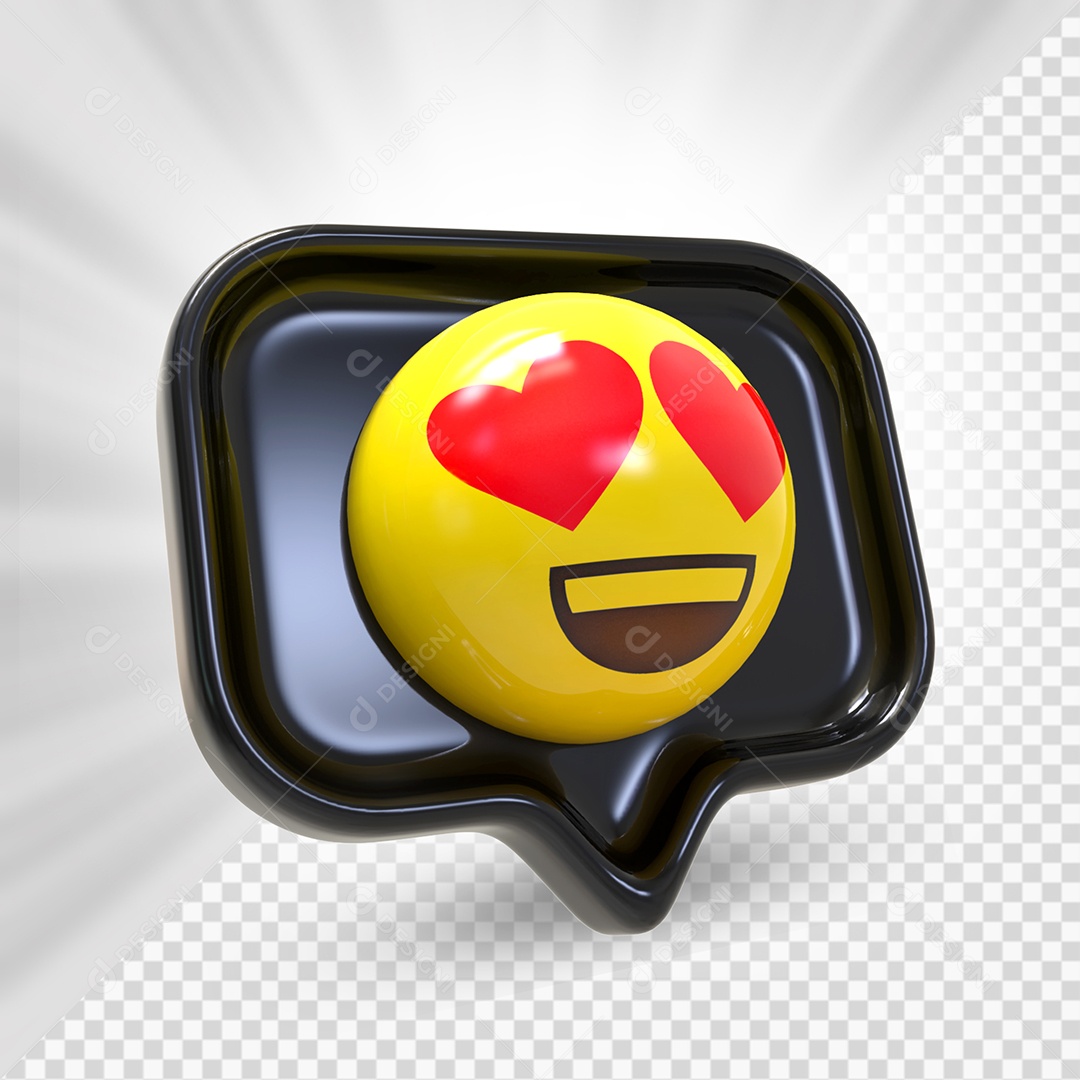 Emoji de Comentário Preto Olhos De Coração Elemento 3D Para Composição PSD
