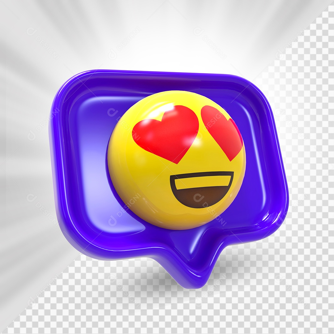Emoji de Comentário Azul Olhos De Coração Elemento 3D Para Composição PSD