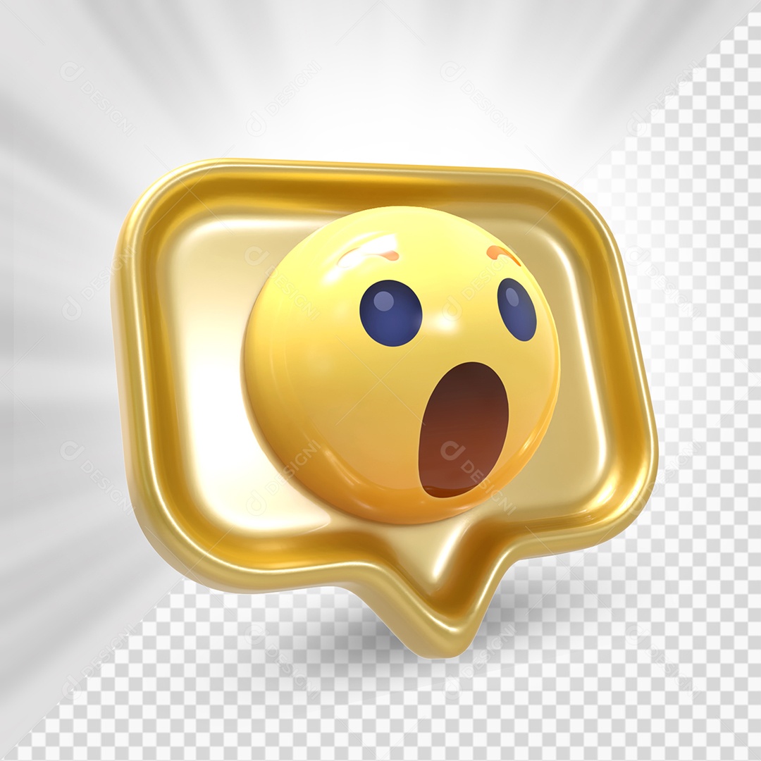 Emoji de Comentário Dourado Surpreso Elemento 3D Para Composição PSD