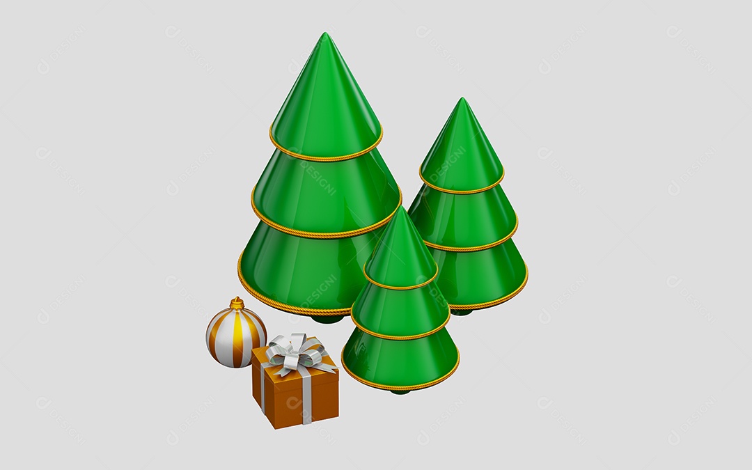 Cenário Natalino Com Pinheiros e Caixas de Presentes